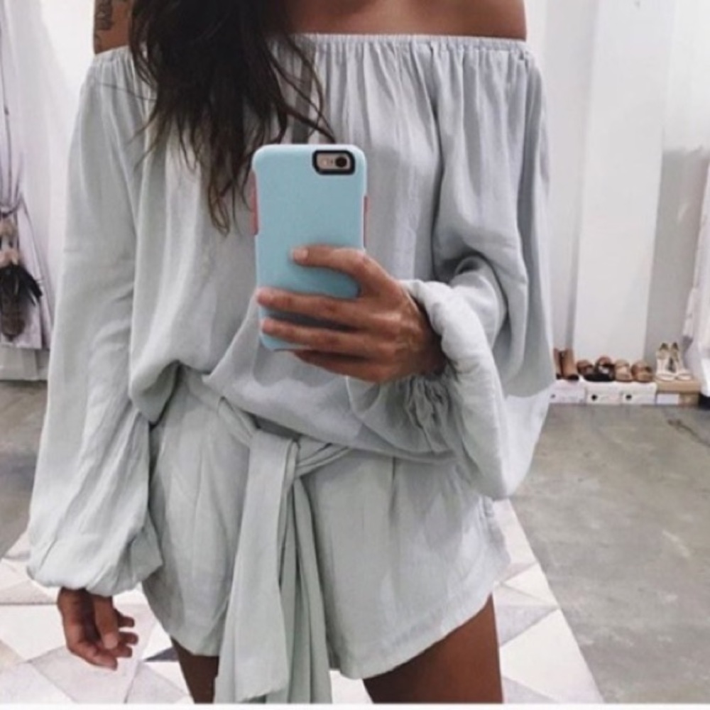 MLM Moss Green Dash Off Shoulder Long Sleeve Tie Waist Dress XS